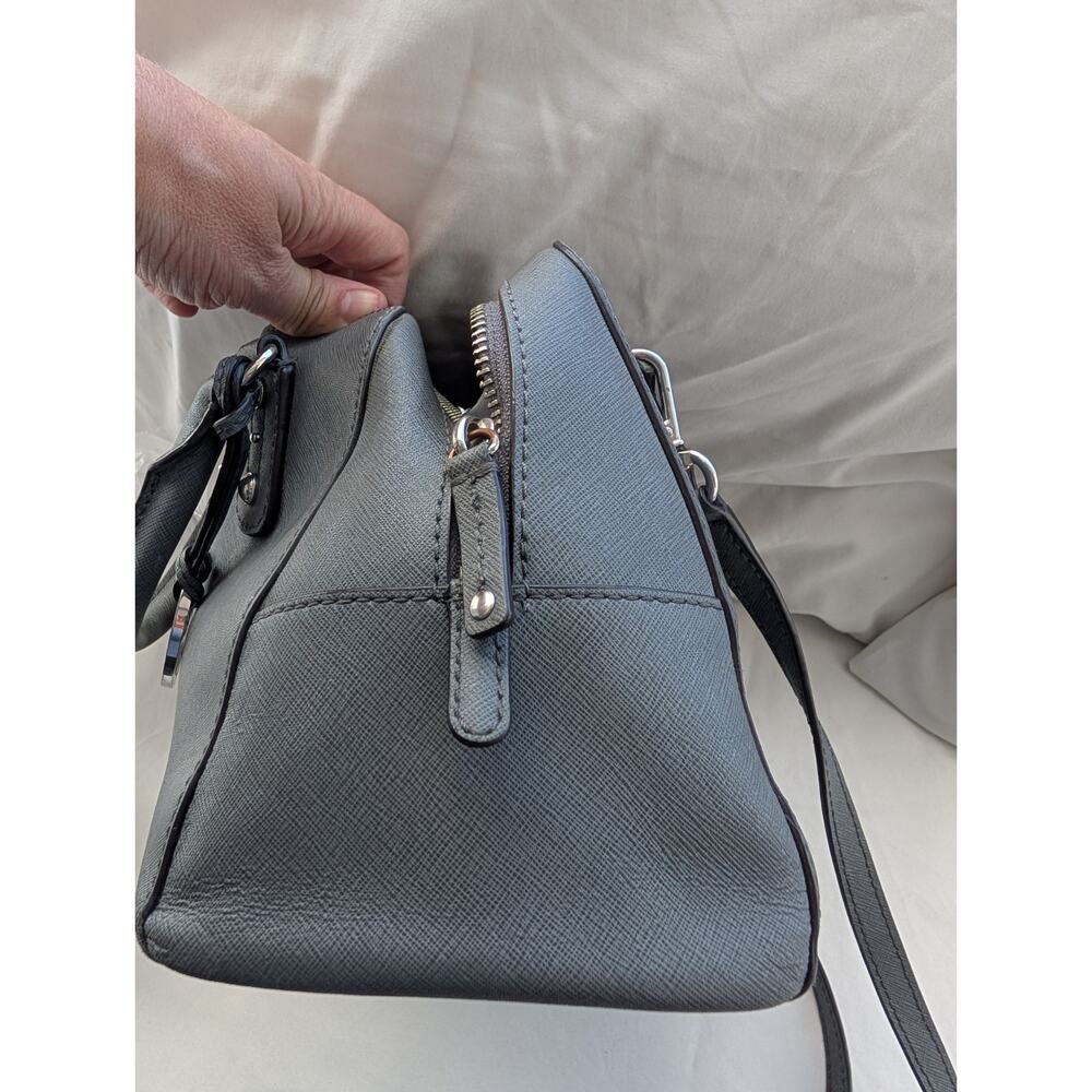 Michael Kors Reese Gray Saffiano Zip Satchel Top Handle Bag Crossbody Strap - Picture 12 of 14